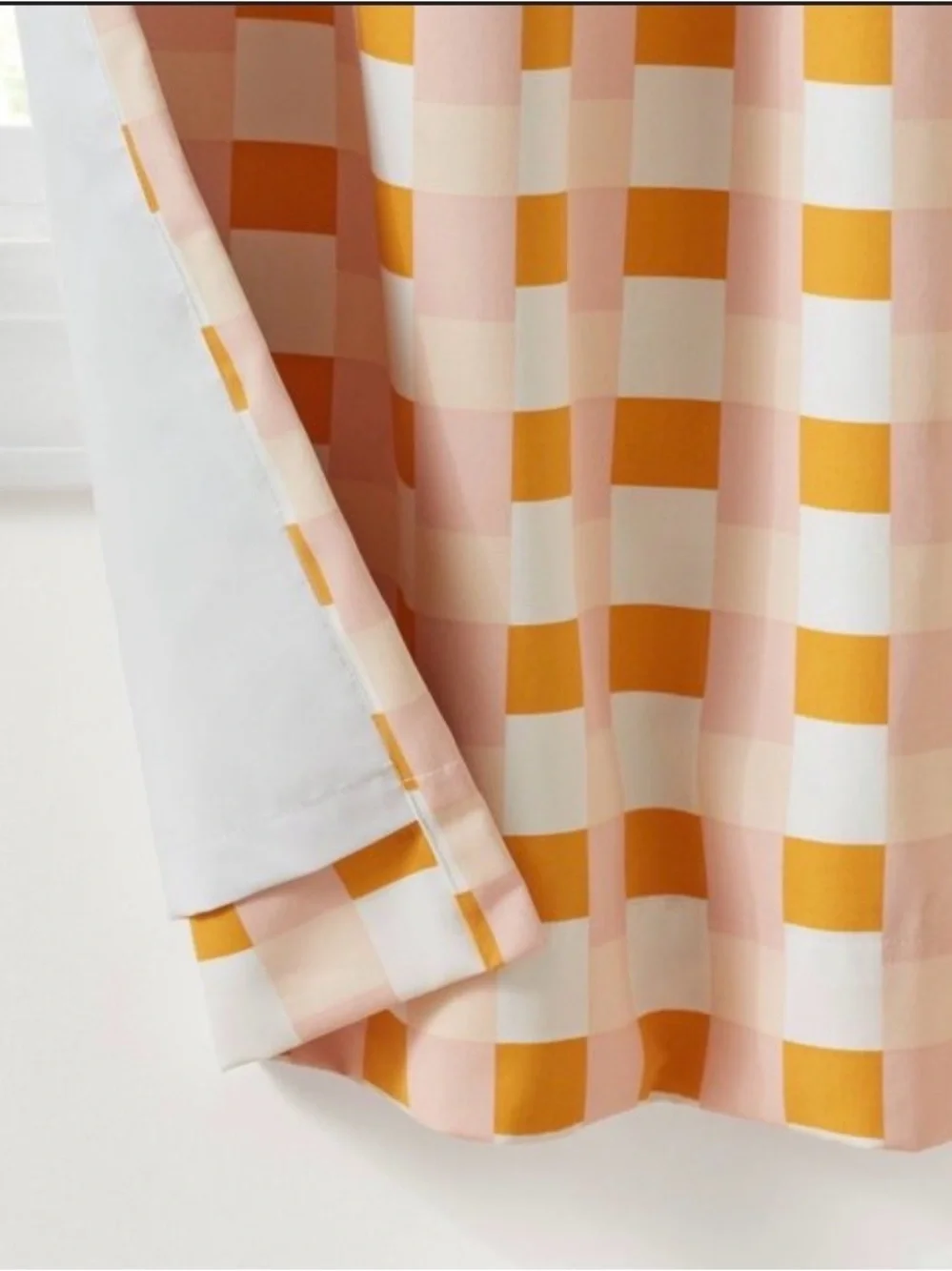 42”Wx84”L Pillowfort Checkered Blackout Kids Curtain - Orange & Pink w/Panel NWT